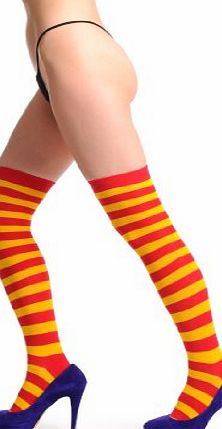 LissKiss Red amp; Orange Warm Winter Cotton - Orange Striped Over The Knee Socks