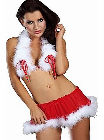 Livia Corsetti Fashion LivCo Corsetti Santas Dream Luxury Sheer Open Cup Bra Top, Skirt and Matching Thong Set (L/XL - (UK 12 to 14), Red/White)