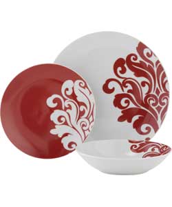 12 Piece Porcelain Damask Dinner Set -