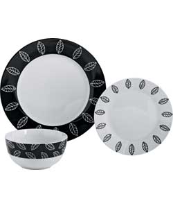 12 Piece Porcelain Midnight Leaf Dinner Set