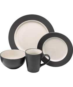 16 Piece Stoneware Max Grey Band Dinner Set