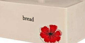 Living. Beautiful Scarlet Poppy Ceramic Bread Crock.