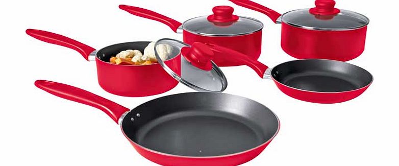 Living Non-Stick Aluminium 5 Piece Pan Set - Red