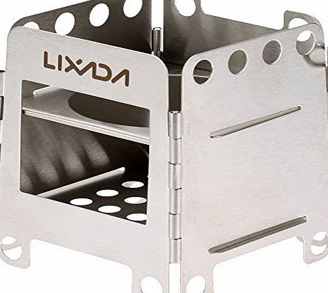 Lixada Portable Stainless Steel Lightweight Folding Wood Stove Pocket Stove Outdoor Camping Cooking Picnic Backpacking Stove