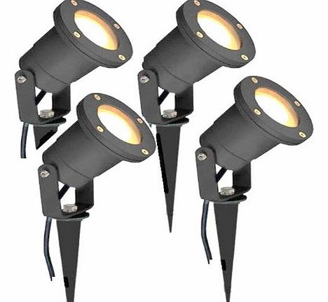 Long Life Lamp Company 4 x GU10 Outdoor Garden Spike Ground Mount or Watt Light IP65, Matt Black