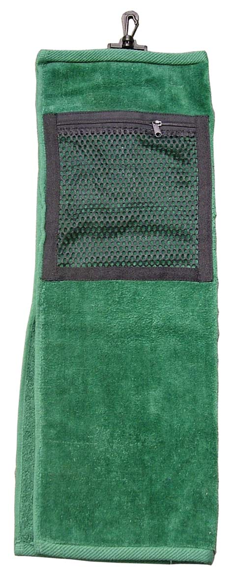 2-FOLD GOLF TOWEL WITH MESH POCKET GREEN