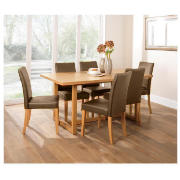 Table oak & 6 Lucca oak & chocolate faux