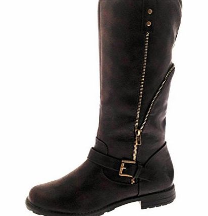 Lora Dora Womens Aviator Fleece Lined Biker Boots Knee Length Ladies Girls Warm Winter Brown Size UK 6