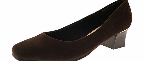 Lora Dora Womens Low Block Heels Gold Metal Trim Work Smart Loafers Court Party Evening Shoes Ladies Brown Size UK 5