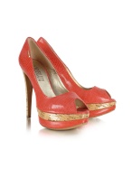 Loriblu Coral Stamped Leather and Cork Platform Pump Shoes