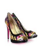 Printed Patent Leather Platform Pump Shoes