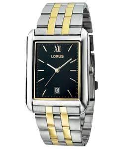 lorus Gents Rectangular Dial Two Tone Bracelet Watch