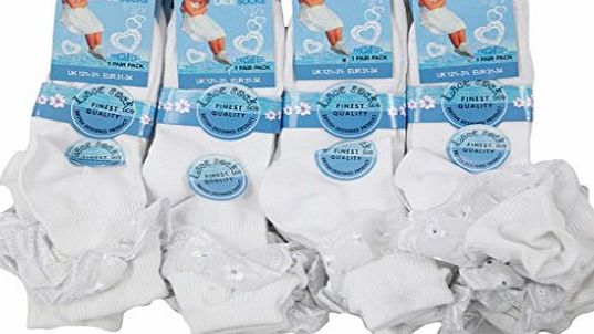 Louise23 12pairs Girls Babies Kids Frilly Cute Lace Ankle Socks Summer Wedding Dance Bridesmaid Socks UK Shoe Size 3-5 White