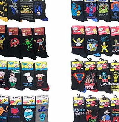 Louise23 6pairs Mens Official Novelty Cartoon Character Socks Simpsons Batman Sesame Street Family Guy Mr Men Xmas Gift Fathers Day Socks Family Guy