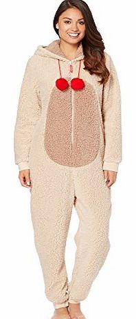 Womens Brown Christmas Rudolph Sherpa Fleece Onesie 18