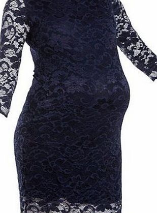 Love Camden Maternity Slash Neck Stretch Lace Dress Navy Blue (14)