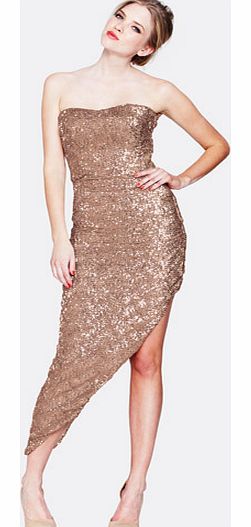 Sequin Side Hi Low Bandeau Dress