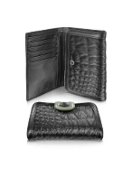 Luana Odin - Black Croco Stamped Trifold Wallet