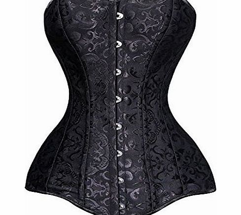 Lucea Womens Long Line Cotton Steel 26 Steel Bones Double Boned Overbust Long Torso Corset Satin Black 3X-Large