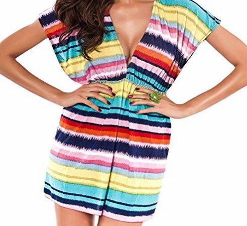 luckyemporia New Fashion Rainbow Cover up Beach dress Kaftan Sarong Summer dress Swimwear Bikini Cover Ladies Women (M)