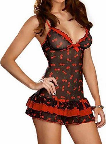 Red Sexy Babydoll Sleepwear Nightwear Underwear Nightdress Chemise Ladies Lingerie With G string (L 10 - 12)