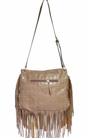 LYDC Designer Skull Messenger Shoulder Bag Fringe Celebrity Studs Tassel Punk - Khaki - W 12 ,H 12 ,D 4 inches