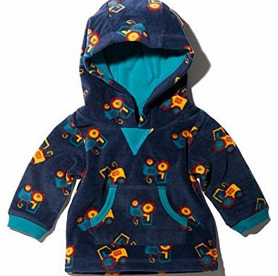 Baby Boy Tractor Print Fleece Hooded Jumper Navy 9/12 Mnths