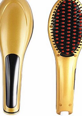 MADAMI Hair Brush Straightener Ceramic Hot Electric Comb for Hair Care Detangling/Massage, Anti-Scald Effective Silky Hair Brush UK Plug Golden