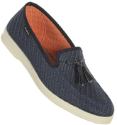 Amador Navy and White Tassle Slip On Shoes