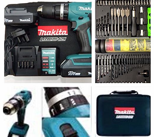  18V CORDLESS COMBI DRILL LI-ION MEGA COMPLETE PACKAGE *3 YEARS MAKITA WARRANTY*HOLYWELL TOOLS**