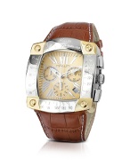 Taj-Me - Men` Brown Leather Croco Strap Chronograph Watch