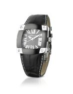 Makuti Taj-Me - Women` Black Leather Croco Strap Diamond Watch