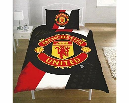 OFFICIAL MANCHESTER UNITED FC CREST STRIPE PANEL SPOT SINGLE DUVET SET QUILT COVER BEDDING SINGLE DUVET AND PILLOWCASE (MANUSD1)