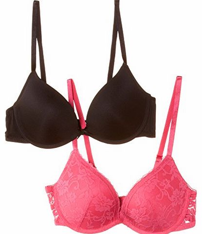 Marie Meili Womens Jude T-Shirt Set of 2 Everyday Bra, Pink (Classic Pink/Black), 36DD