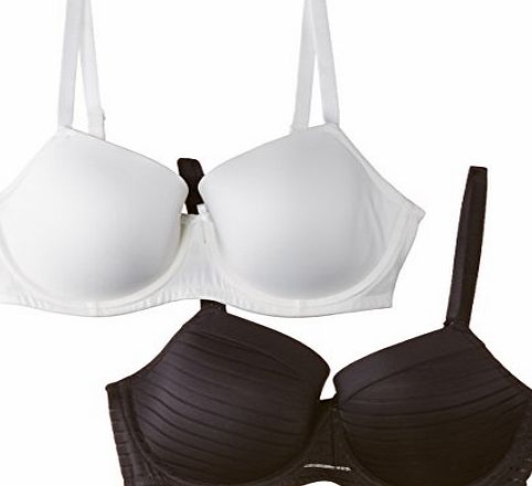 Marie Meili Womens Lila T-Shirt Plain Set of 2 Everyday Bra, Black/Ivory, 40C