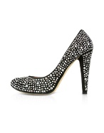 Mario Bologna Black Crystal Studded Suede Pump Shoes