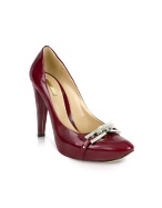 Jeweled Shiny Plum Leather Pump Shoes