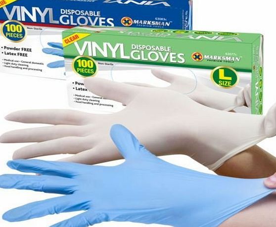 Marksman Powder Free Vinyl Disposable Gloves, Medium - Pack of 100 x