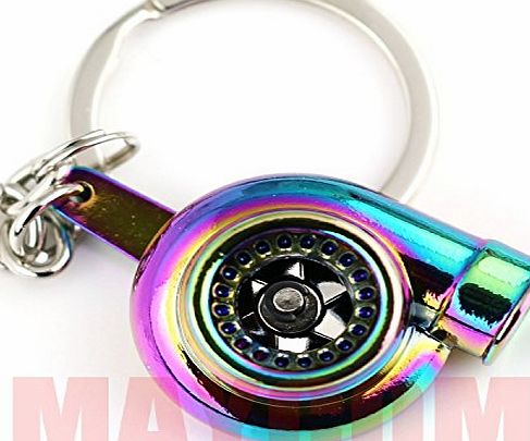 Maycom Creative Spinning Turbo Keyring Fashion Auto Part Model Car Fans Favorite Turbine Turbocharger Keychain Key Chain Ring Keyfob (Neo Rainbow)