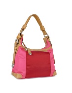 Fuchsia Satin and Leather Hobo Bag