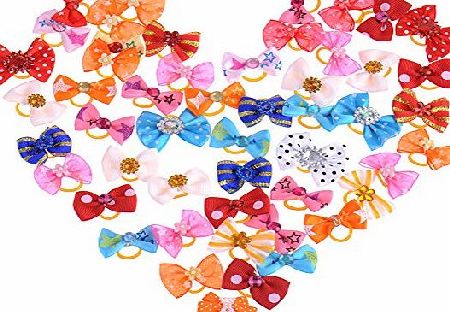 Mcitymall77 50 pcs Handmade Pet Grooming Accessories Mixed Ribbon Hair Bow Dog Rubber Band New