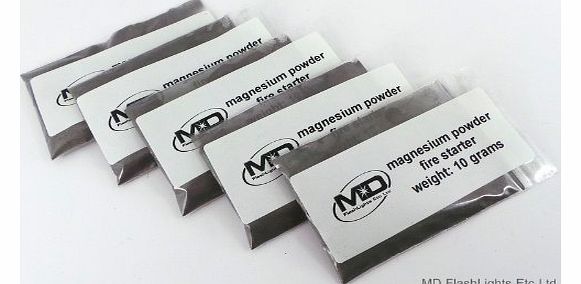 MD FlashLights Etc Ltd 5 x 10 GRAMS MAGNESIUM POWDER IDEAL FOR BUSHCRAFT SURVIVAL EMERGENCY FIRE LIGHTING KITS