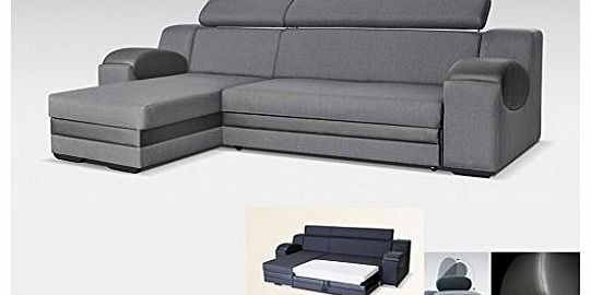 UNIVERSAL CORNER SOFA BED - MADRIT - GREY FABRIC & FAUX LEATHER 260CM (Grey, 260 CM)