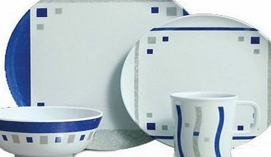 Melamine 16-Piece Melamine Set, Cubic Blue, Camping Crockery