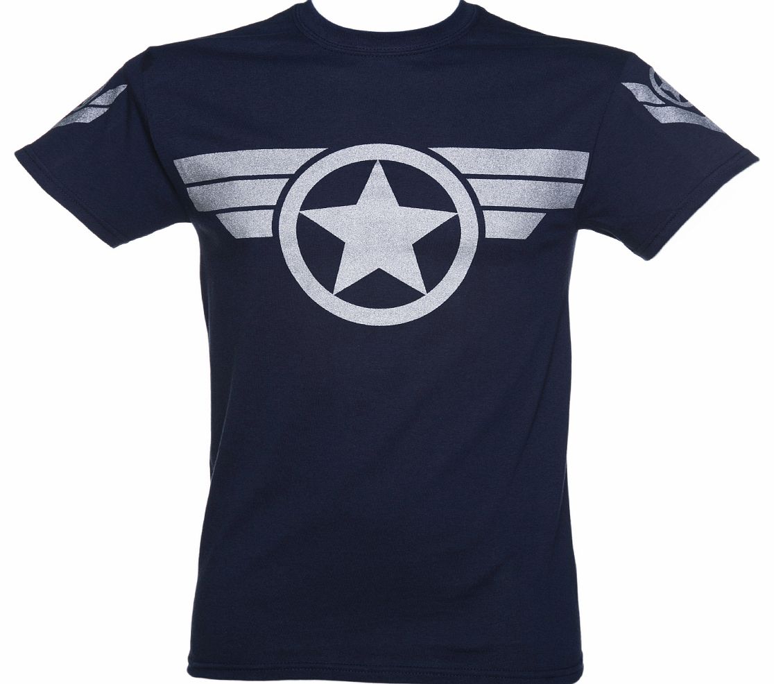 Navy Metallic Silver Print Steve Rogers