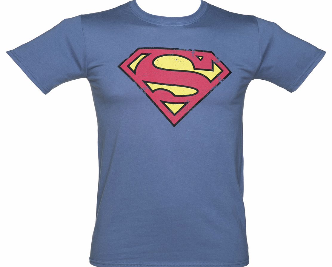 Vintage Blue Distressed Superman Logo DC