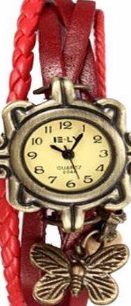 6Colors Original High Quality Women Genuine Leather Vintage Watch bracelet Wristwatches butterfly (brown)