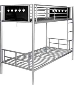 Metal Single Bunk Bed - Black with Sprung Mattress