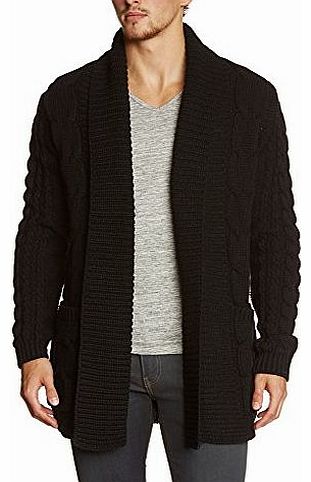  Mens Long Sleeve Cardigan - Black - Black - XX-Large