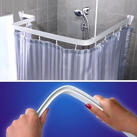 CHROME FLEXIBLE CORNER BATH SHOWER CURTAIN RAIL TRACK